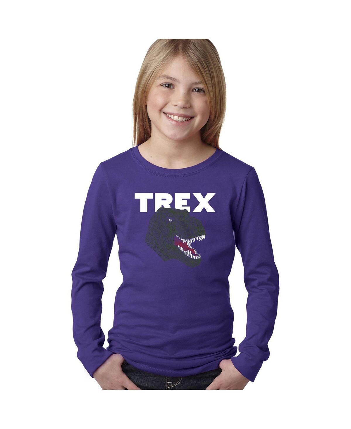 

Футболка с длинным рукавом Big Girl's Word Art — голова T-Rex LA Pop Art