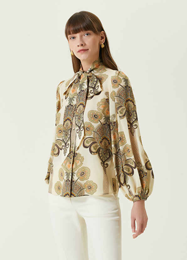 Бежевая шелковая блузка с узором пейсли Etro