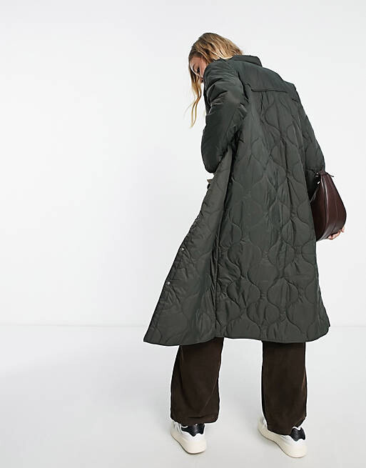 

Зеленое стеганое пальто макси с кнопками Vero Moda