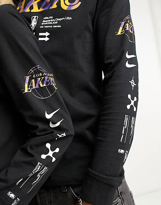 

Черная футболка унисекс с длинными рукавами и логотипом Nike Basketball NBA LA Lakers, Черный