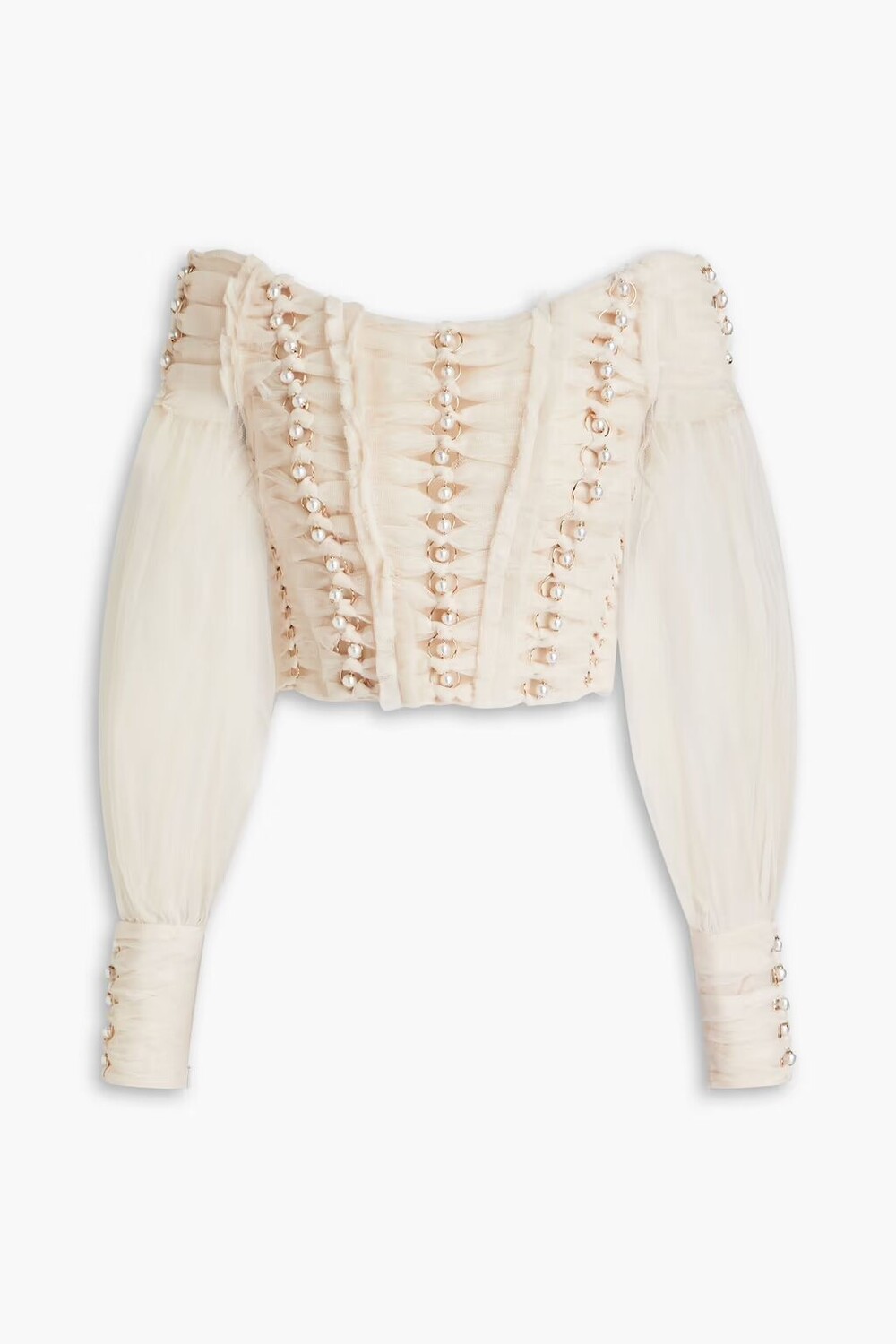

Укороченный топ из тюля с украшением Zimmermann, экрю