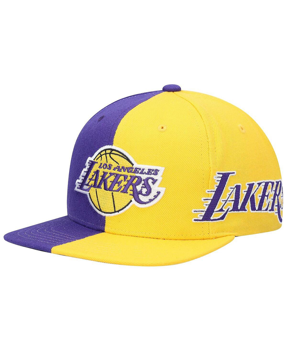 Мужская фиолетово-золотая кепка Los Angeles Lakers Team Half and Half Snapback Mitchell & Ness
