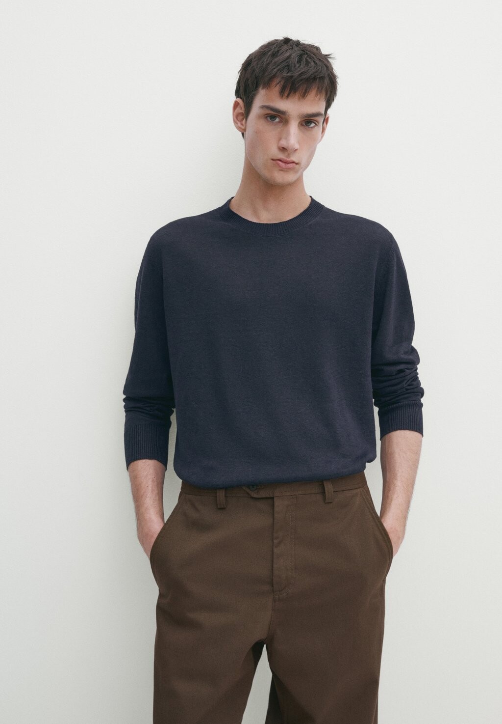 

Вязаный свитер STUDIO CREW NECK Massimo Dutti, цвет mottled dark blue