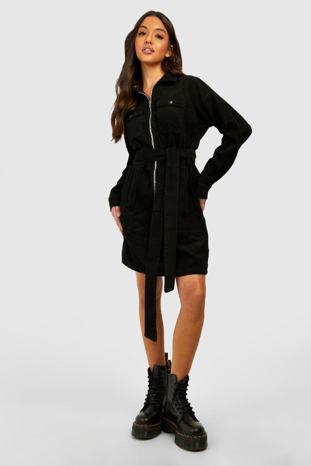 

Платье с поясом Boohoo, черный