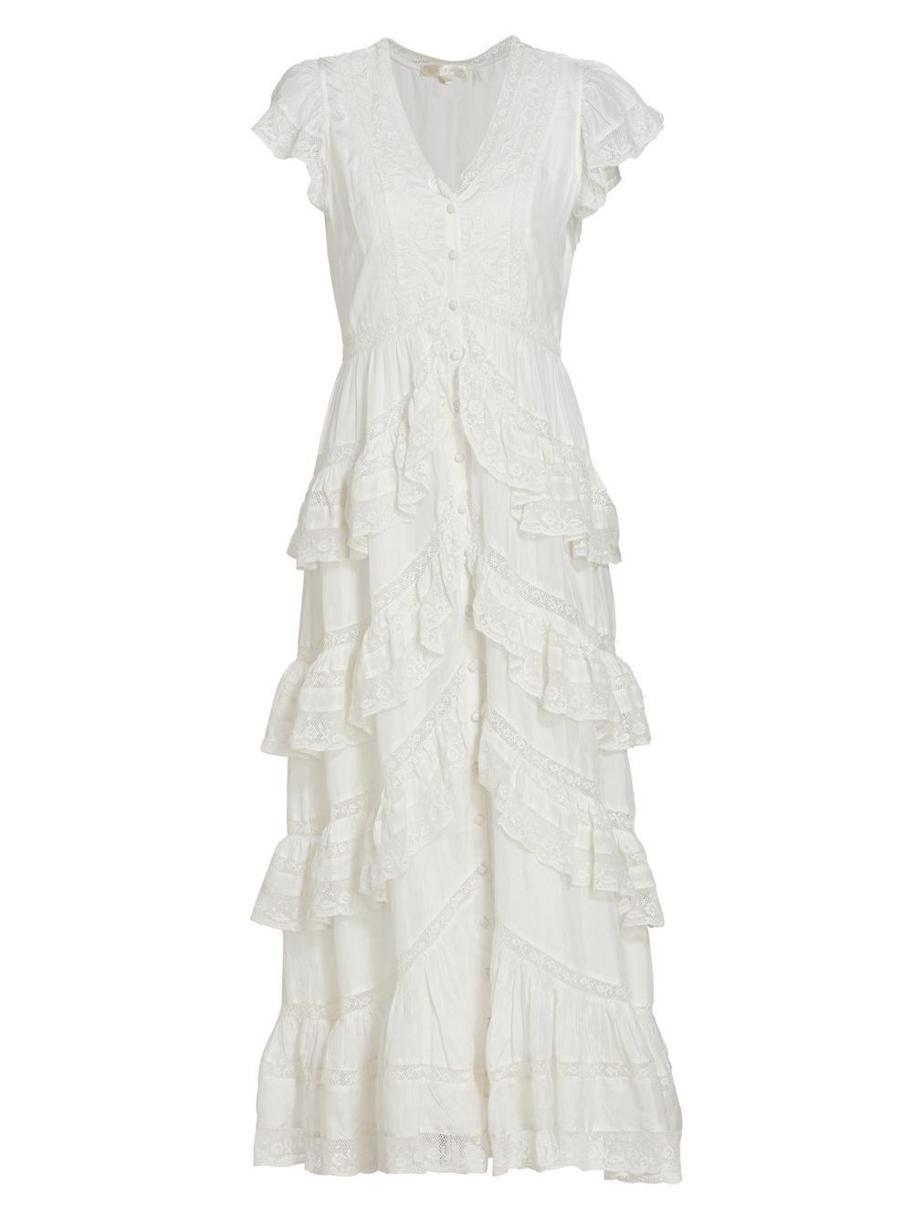 Ярусное шелковое платье макси Brisbane LoveShackFancy, белый 44819