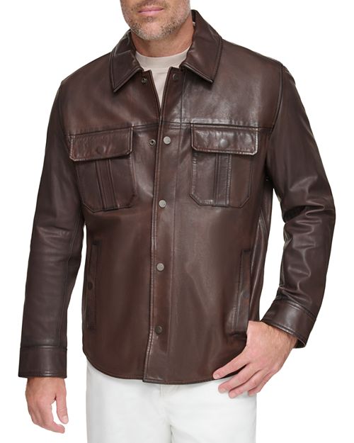 Кожаная куртка-рубашка Mogador Andrew Marc, цвет Brown кожаная куртка рубашка laredo andrew marc цвет green