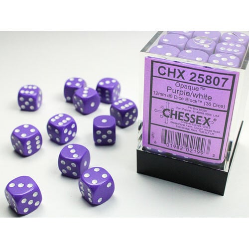 

Аксессуары Chessex Chessex 12mm d6 Set: Opaque - Purple w/White (36)