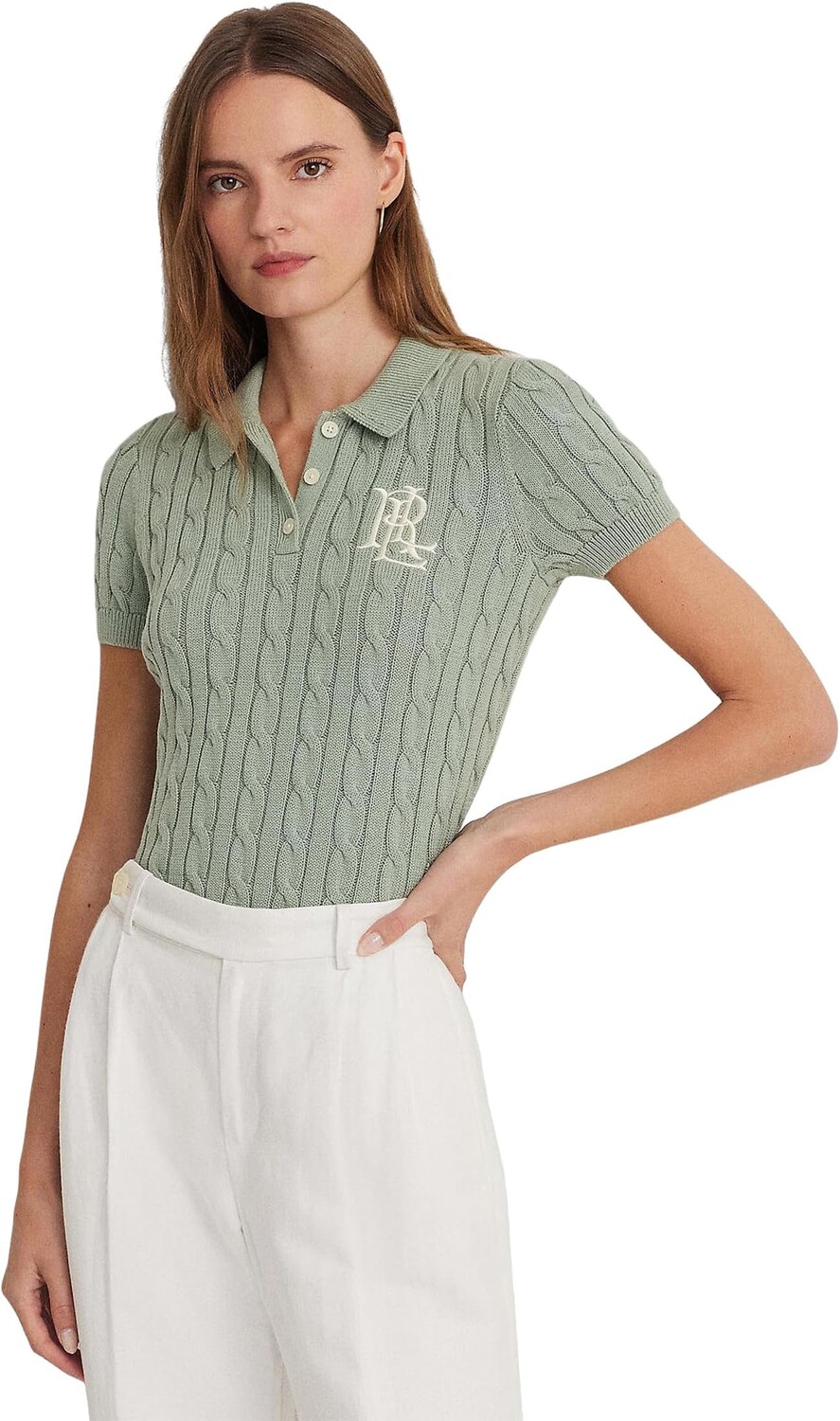 

Свитер LAUREN Ralph Lauren Cable-Knit Cotton Polo Sweater, цвет Soft Laurel