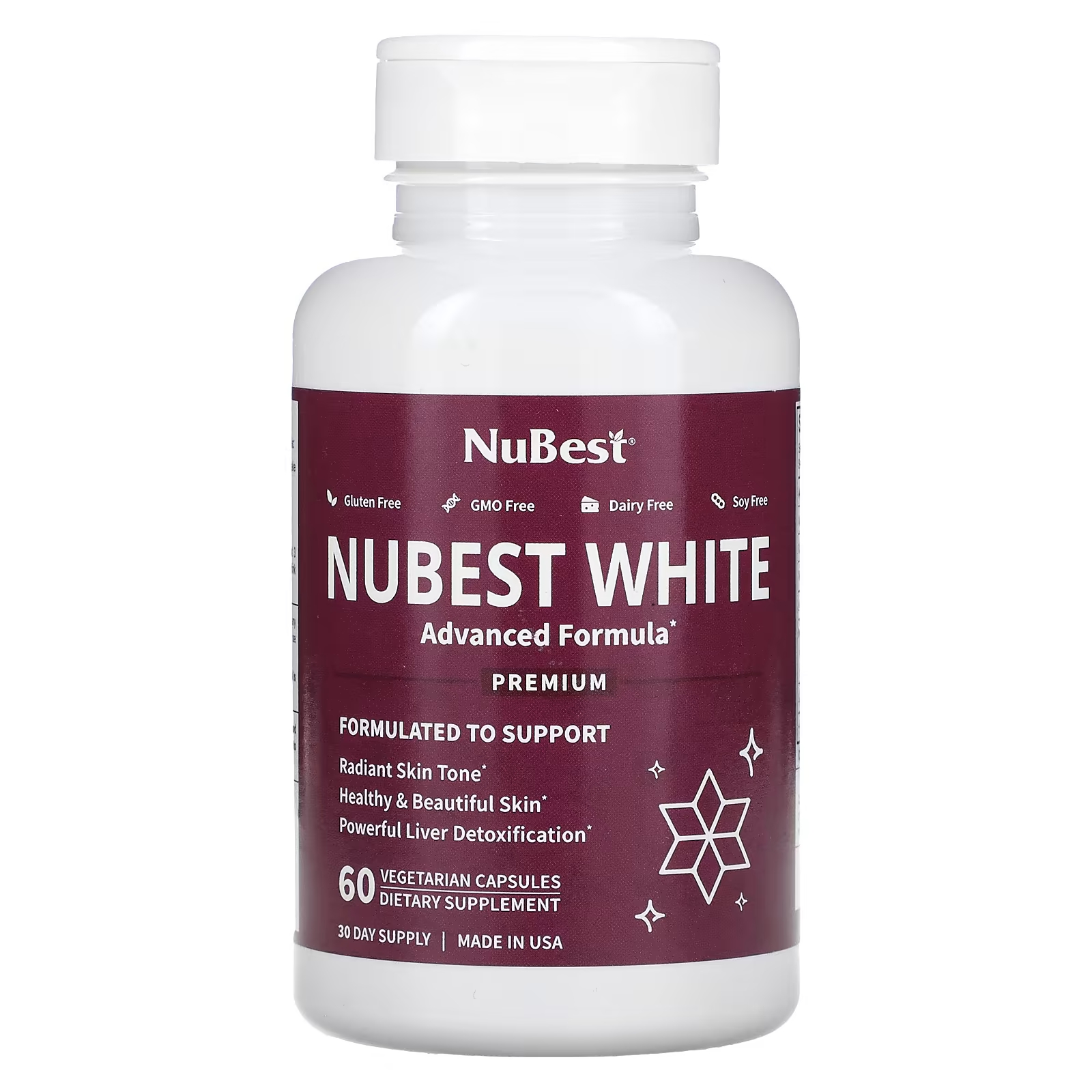 Пищевая добавка NuBest Nubest White, 60 вегетарианских капсул nubest bone xtra растительный кальций d3 k2 120 вегетарианских капсул