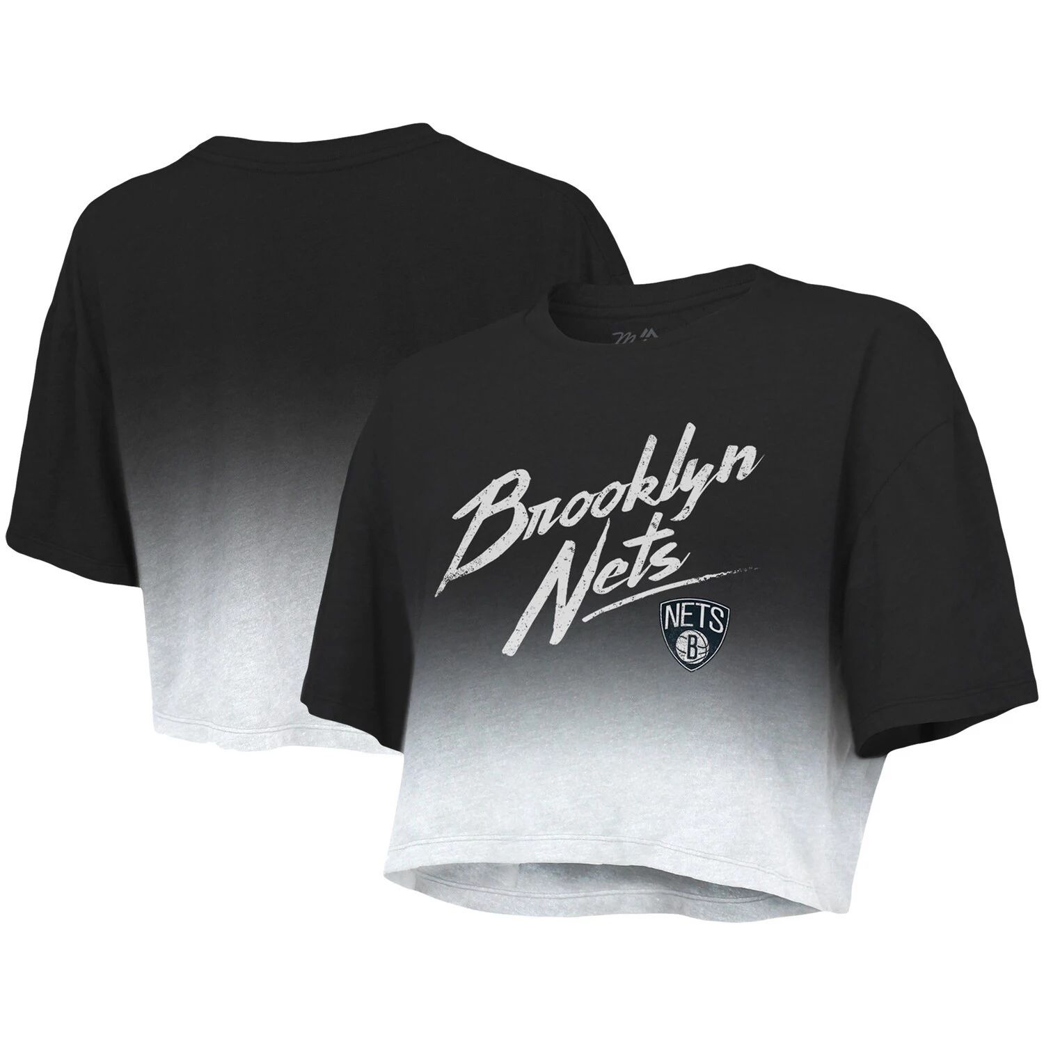 Женская укороченная футболка Tri-Blend Majestic Threads Black/White Brooklyn Nets Dirty Dribble Tri-Blend Majestic