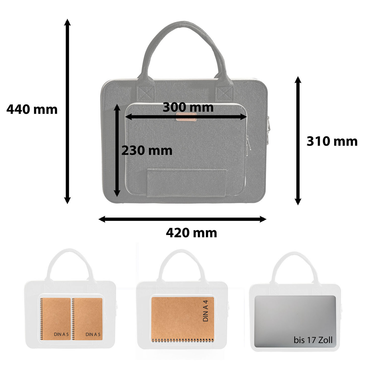 

Сумка для ноутбука Packenger Filz Laptophülle, Notebooktasche 15.6 Zoll, серый
