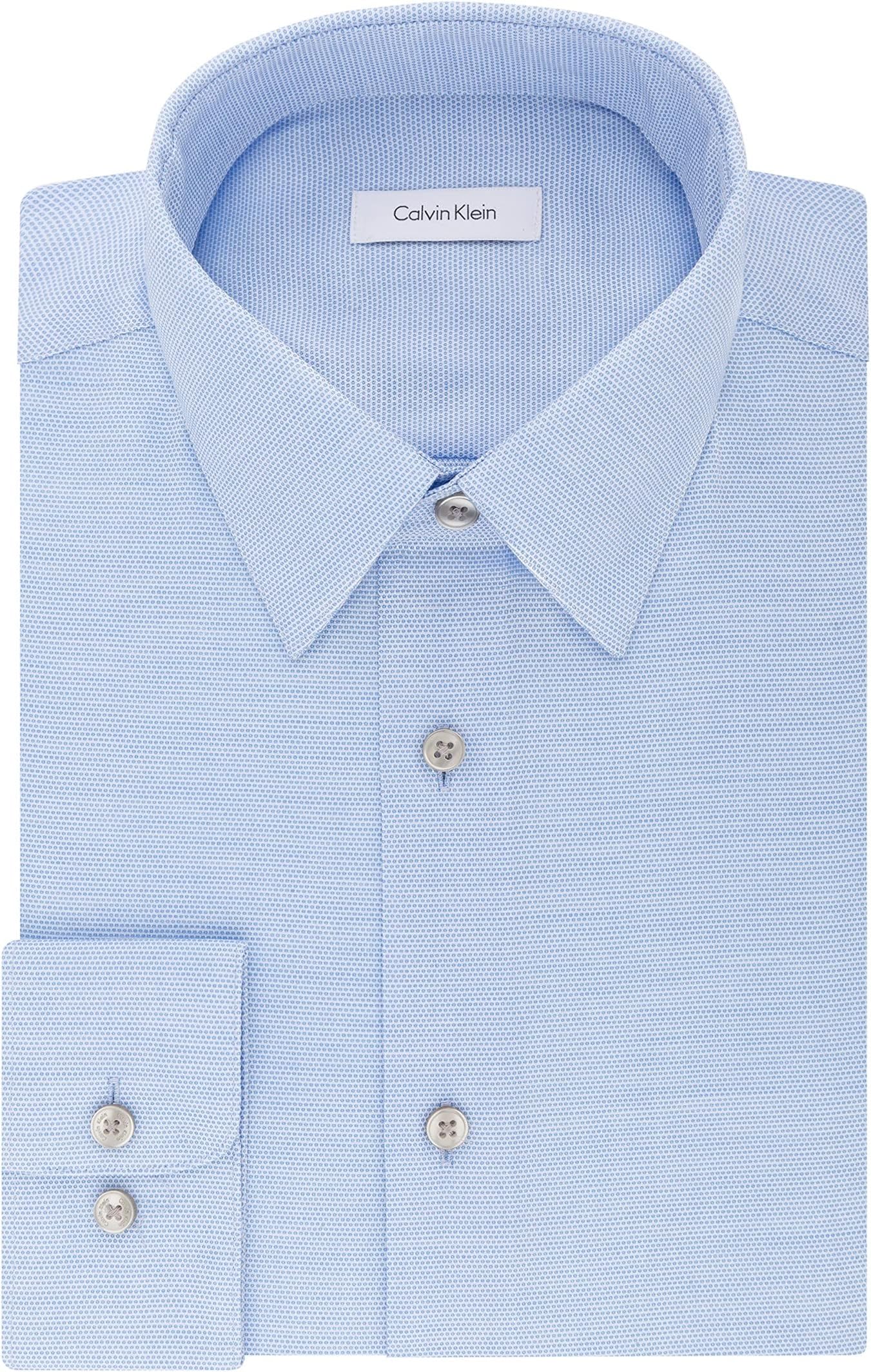 Мужская классическая рубашка обычного кроя, однотонная, стрейч, без железа Calvin Klein, цвет Stream