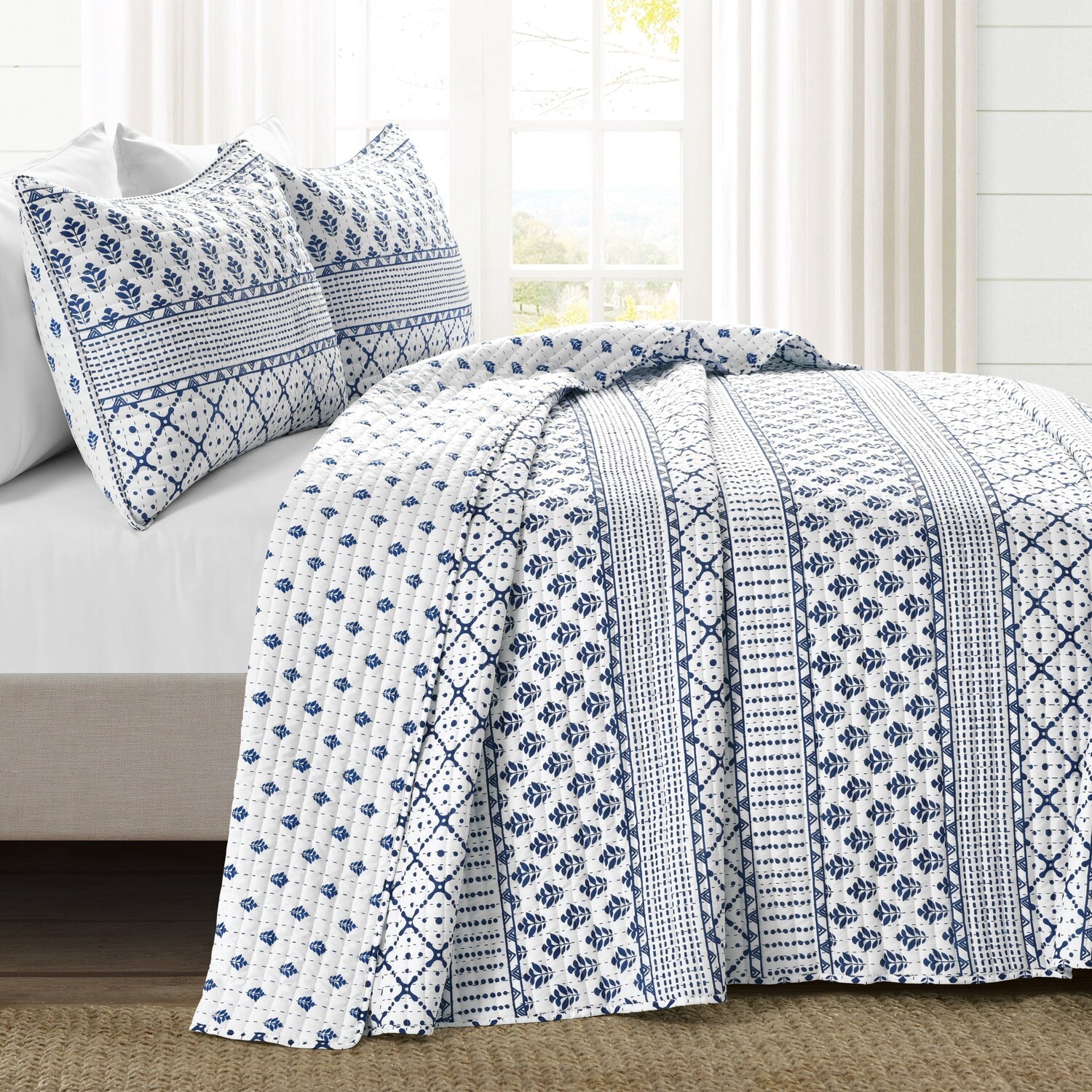 

Комплект из трех стеганых одеял в полоску Monique Lush Decor, цвет Navy_White