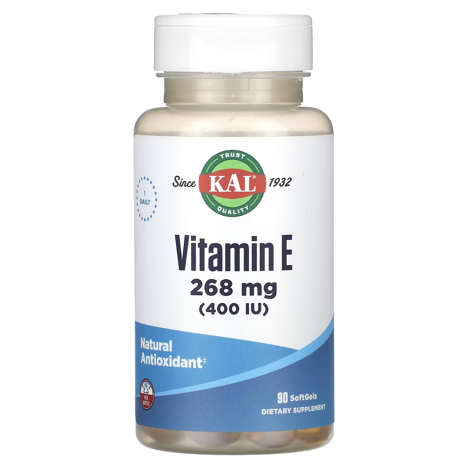 Витамин Е KAL 268 мг 400 МЕ, 90 капсул solgar витамин е природного происхождения 268 мг 400 ме 250 мягких желатиновых капсул