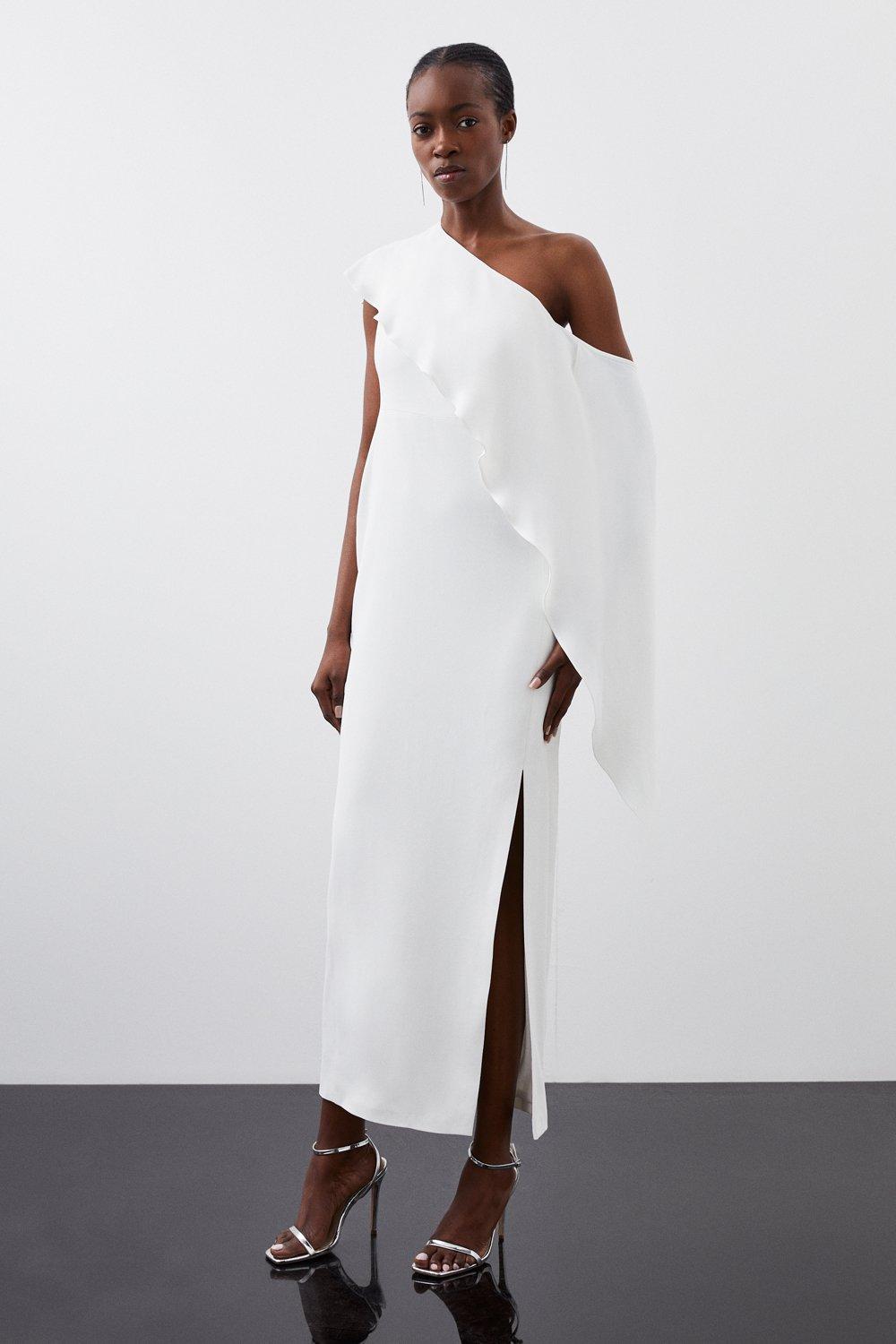 Индивидуальное компактное платье макси из эластичной вискозы с драпировкой Karen Millen, белый платье миди из полированной вискозы с драпировкой на талии и бандо karen millen белый