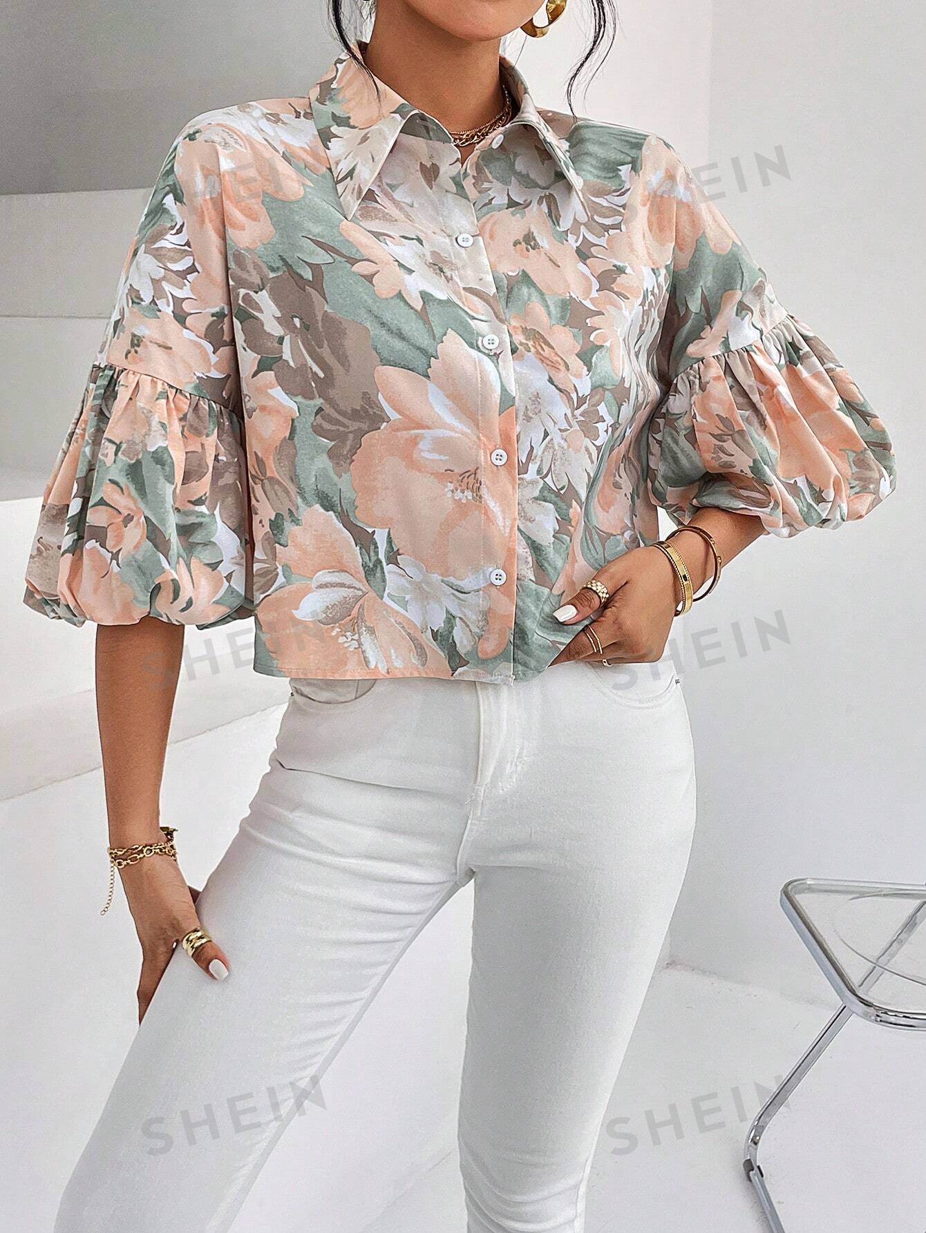 SHEIN Privé Текстурная рубашка с короткими рукавами и пуговицами спереди, многоцветный