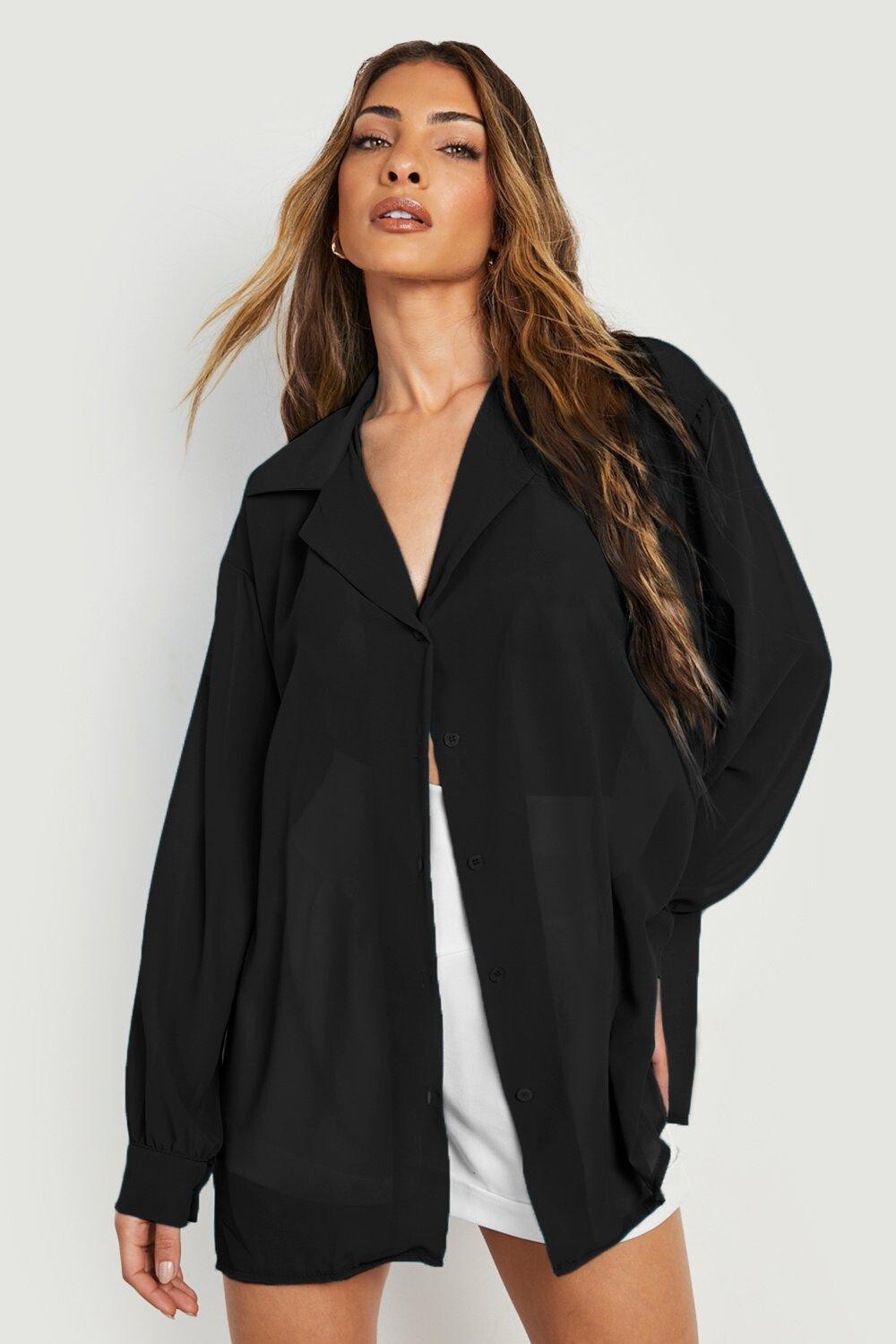 

Прозрачная рубашка оверсайз Boohoo, черный