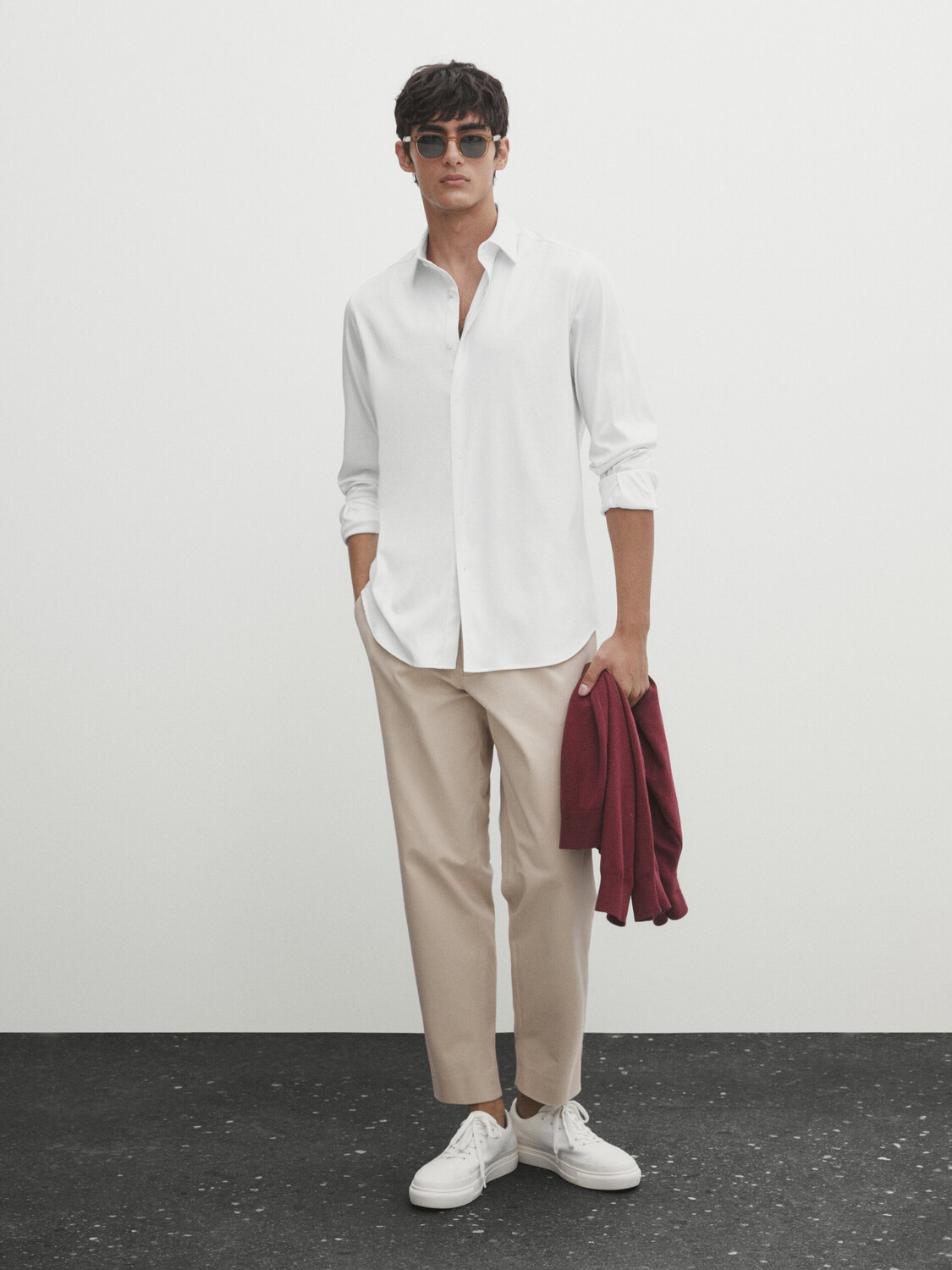 

Рубашка из хлопка стандартного кроя Massimo Dutti, белый