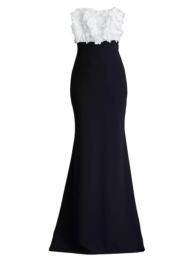 

Платье без бретелек с цветочной аппликацией Tadashi Shoji, цвет ivory black