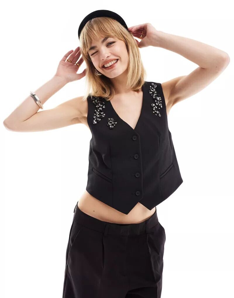

Черный жилет с жемчугом AllSaints Atlas