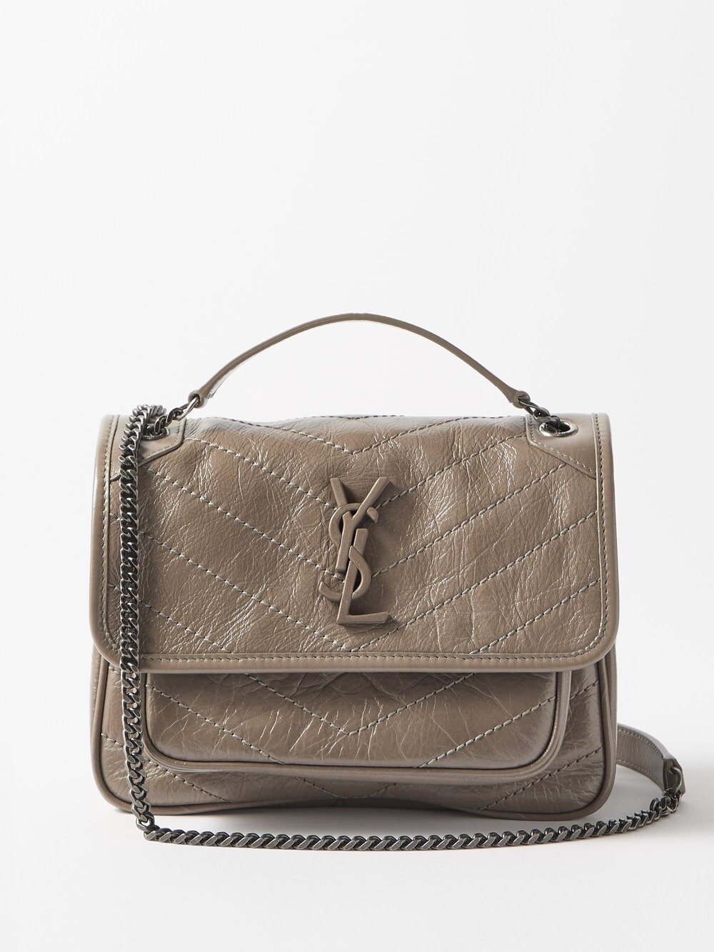 

Сумка через плечо niki baby из мятой кожи Saint Laurent, серый