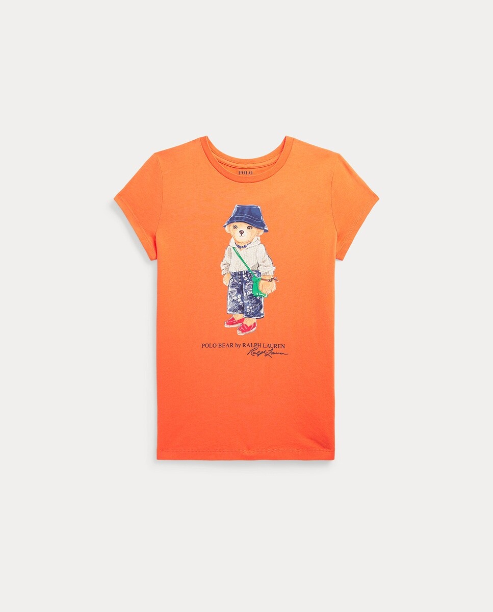 

Оранжевая футболка для девочки с мишкой-поло Polo Ralph Lauren, оранжевый