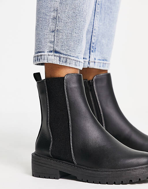 

Черные массивные ботинки челси на плоской подошве с высокой лодыжкой New Look, Черный