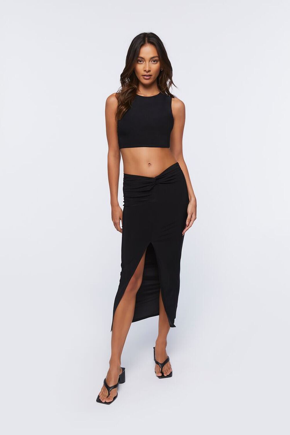

Комплект из облегающего укороченного топа и юбки-миди Forever 21, черный
