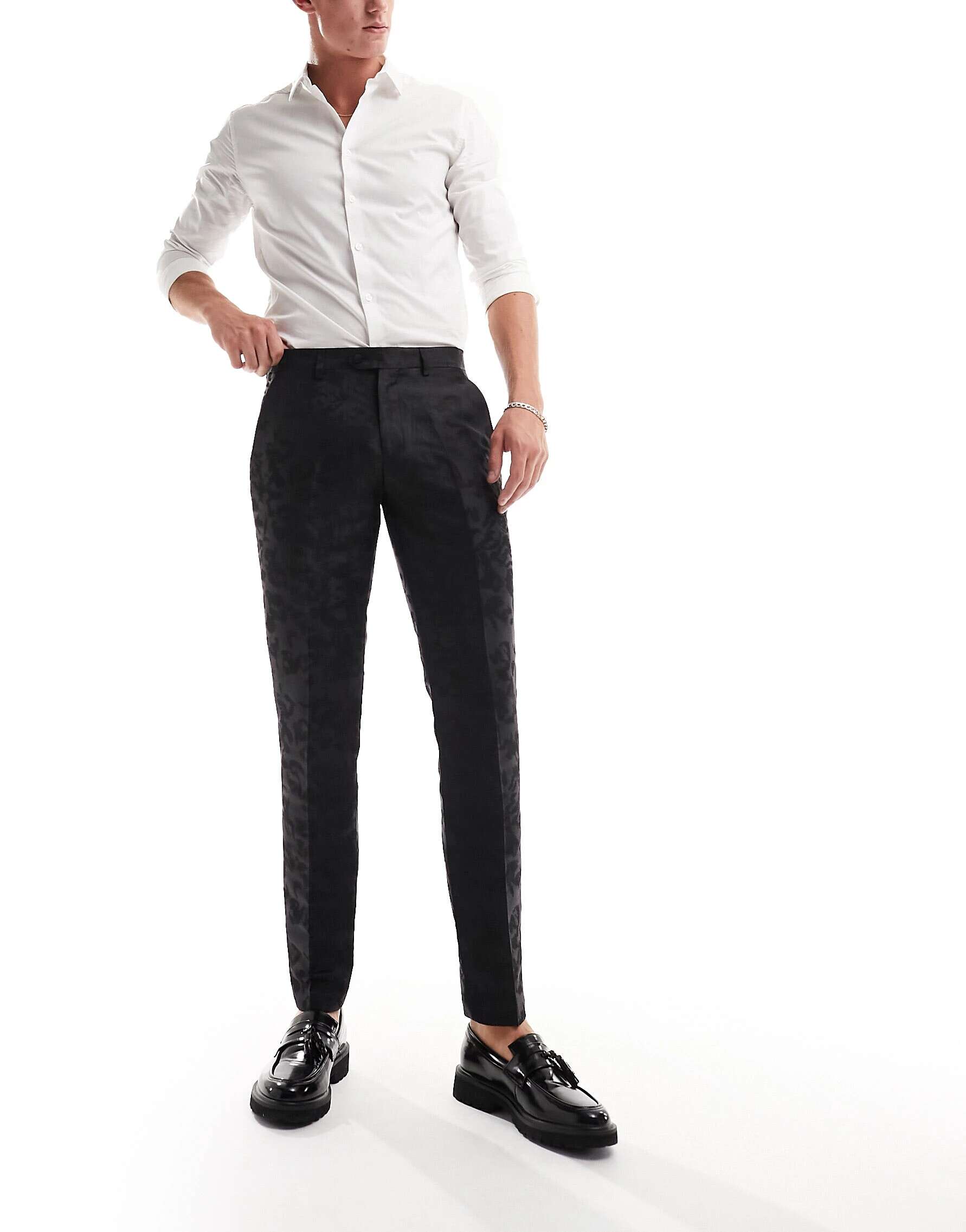 Gianni Feraud узкие черные костюмные брюки из шелка с пейсли