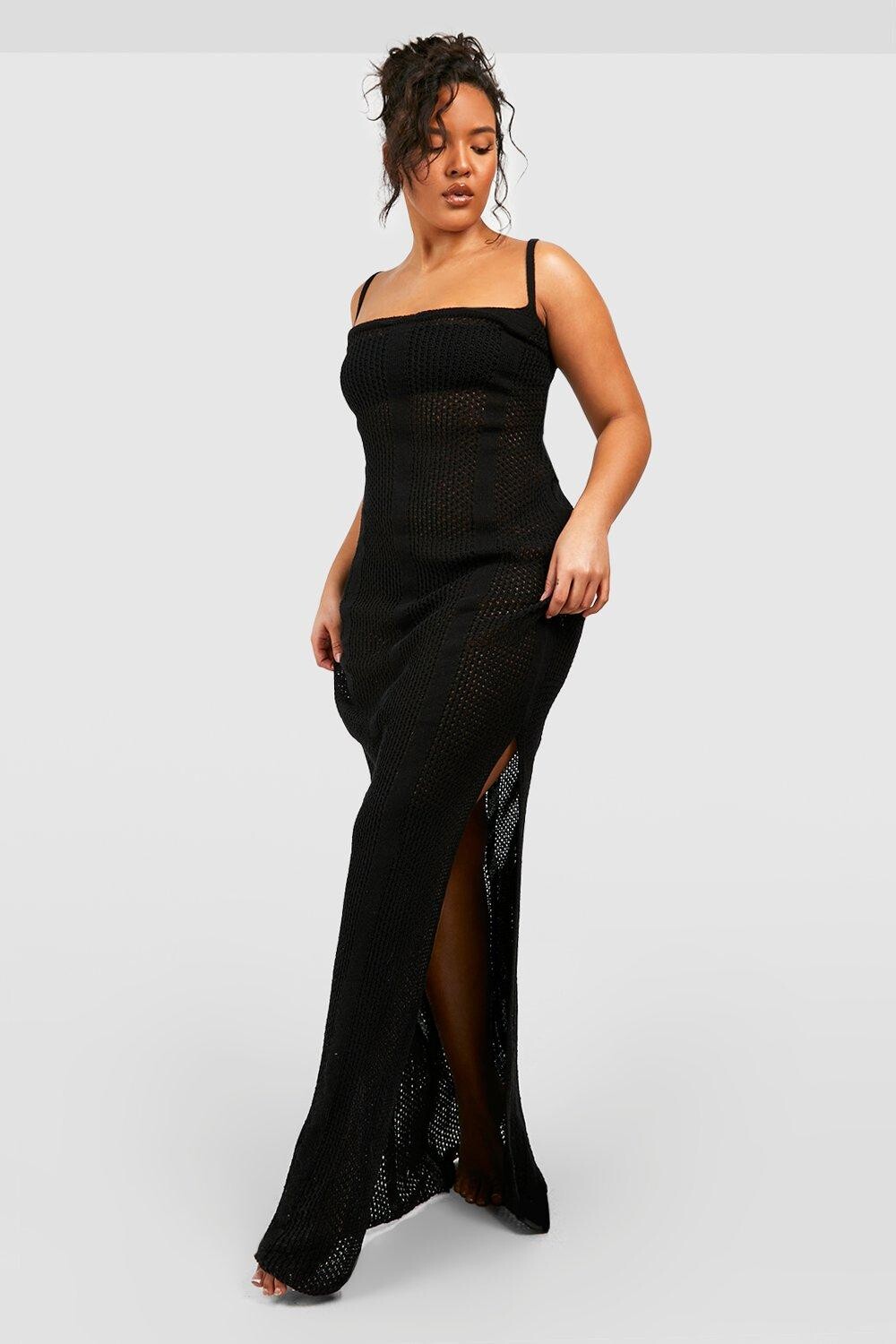 

вязанное пляжное платье макси крючком Boohoo, черный