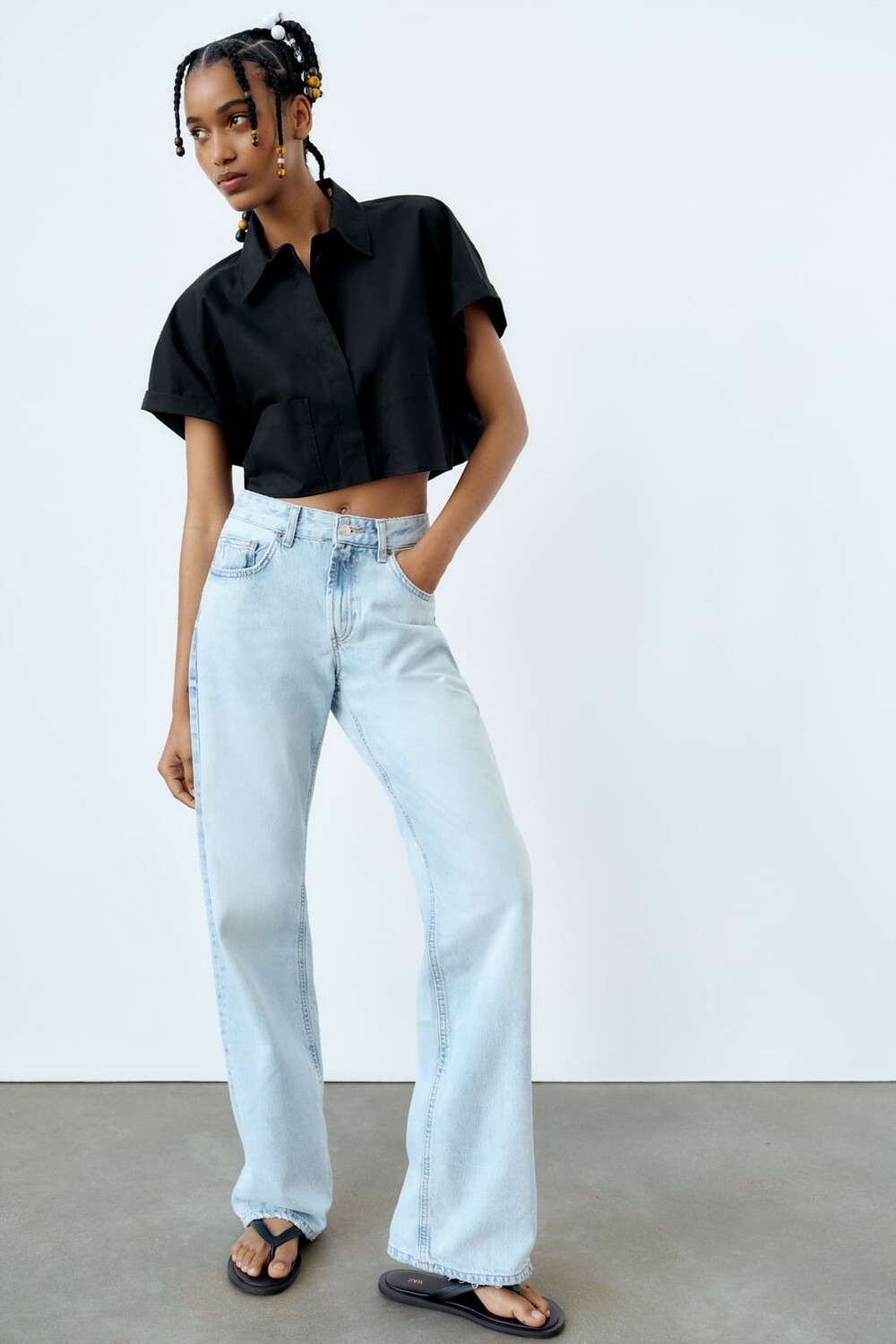 

Рубашка из поплина ZARA, черный