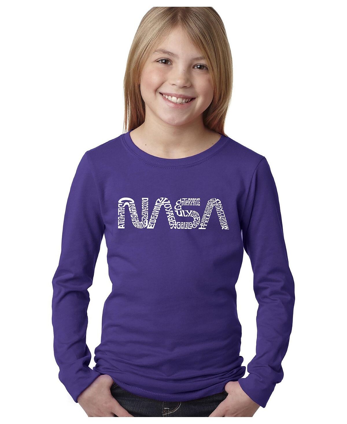 

Футболка с длинным рукавом Big Girl's Word Art — Worm Nasa LA Pop Art