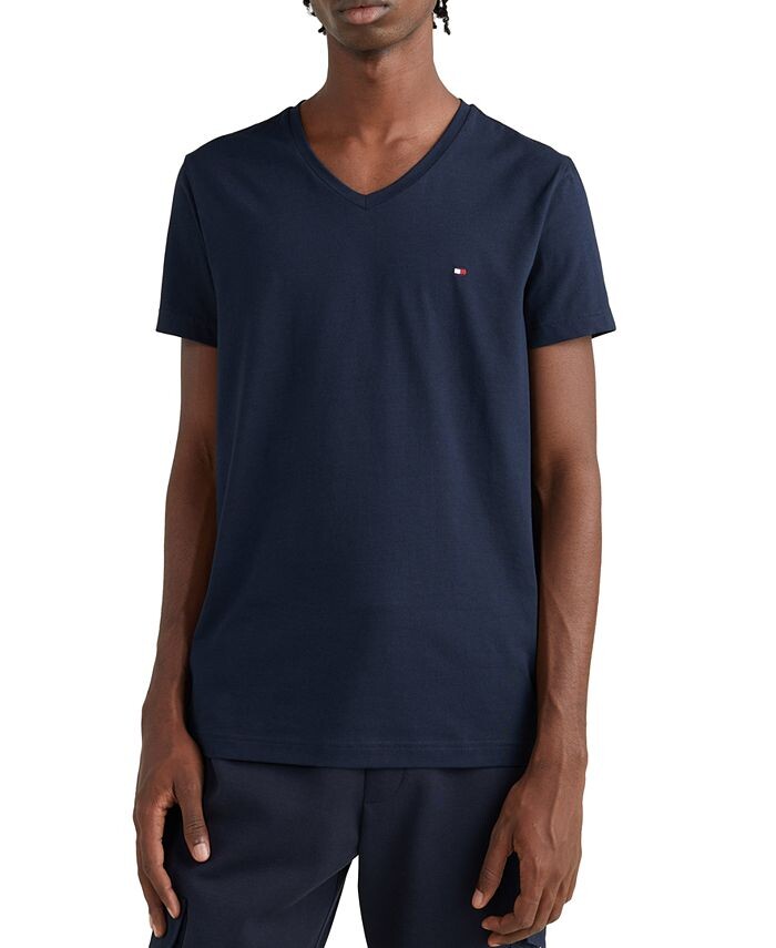 

Мужская облегающая футболка стрейч с v-образным вырезом Tommy Hilfiger, синий