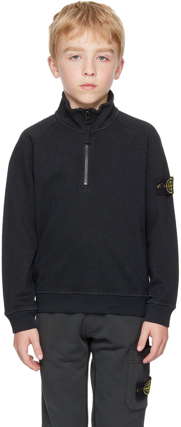 

Детский черный свитшот на молнии до половины Stone Island Junior