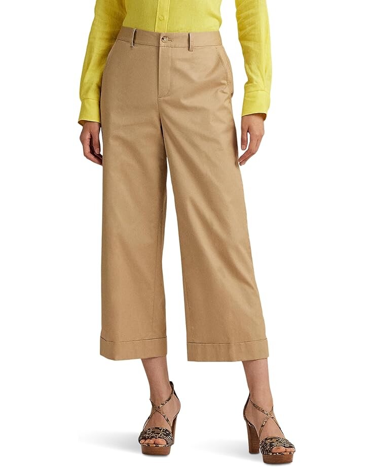 

Брюки LAUREN Ralph Lauren Pleated Cotton Twill Cropped, цвет Birch Tan