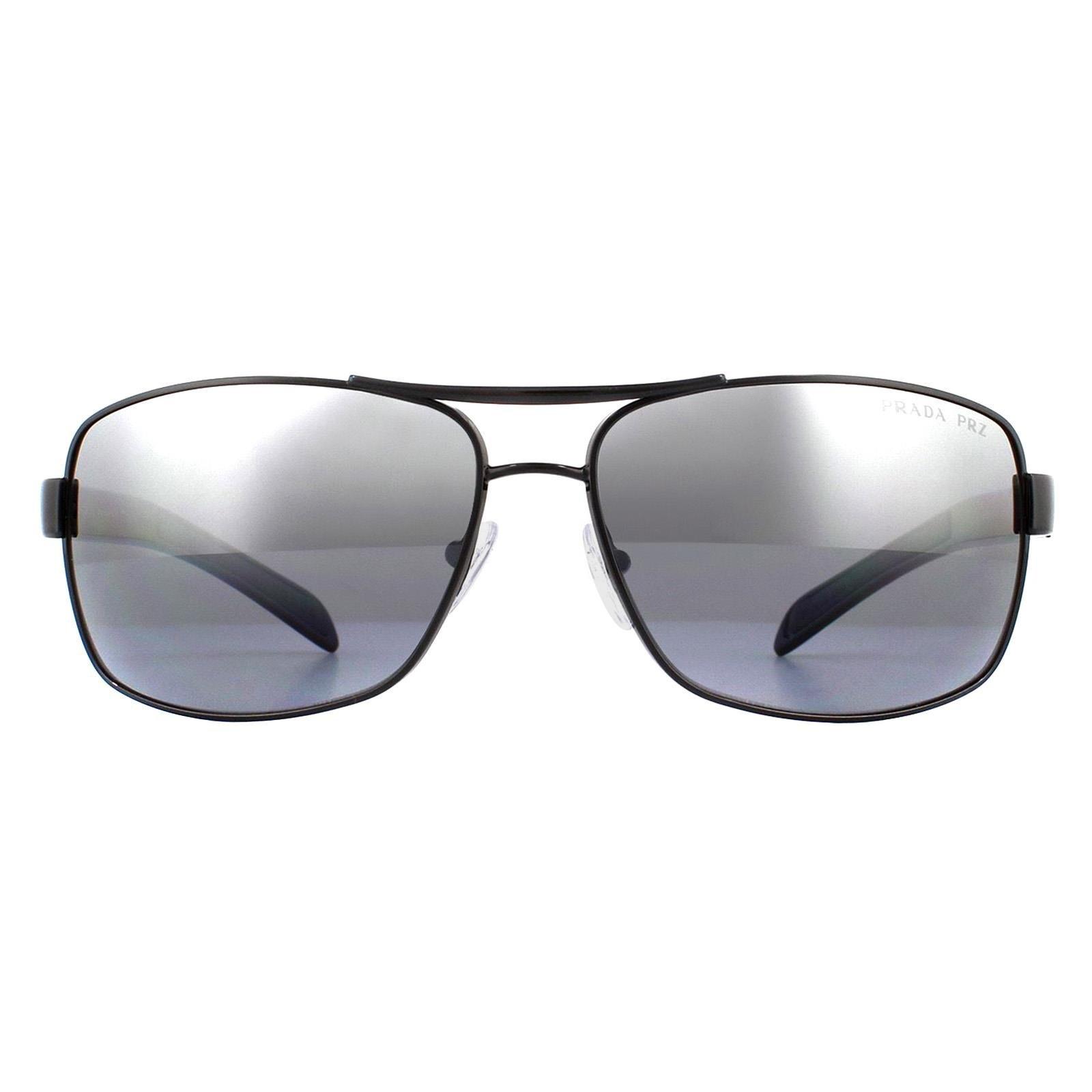 Черные резиновые серые зеркальные серебряные зеркальные солнцезащитные очки-авиаторы с градиентом Prada Sport, черный