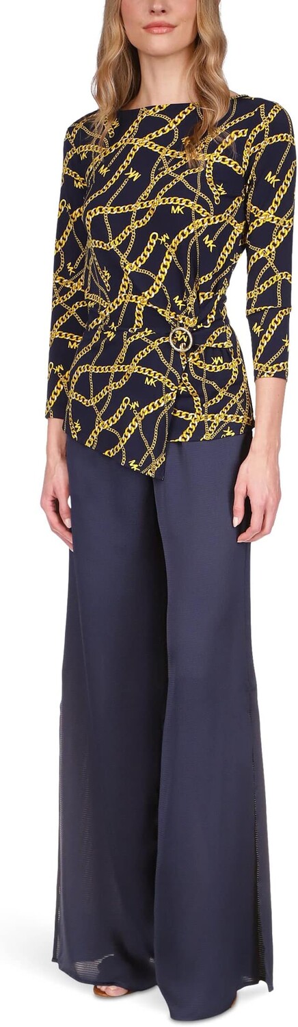

Топ Petite с рукавами 3/4 и перекрученной цепочкой MICHAEL Michael Kors, цвет Midnight Blue