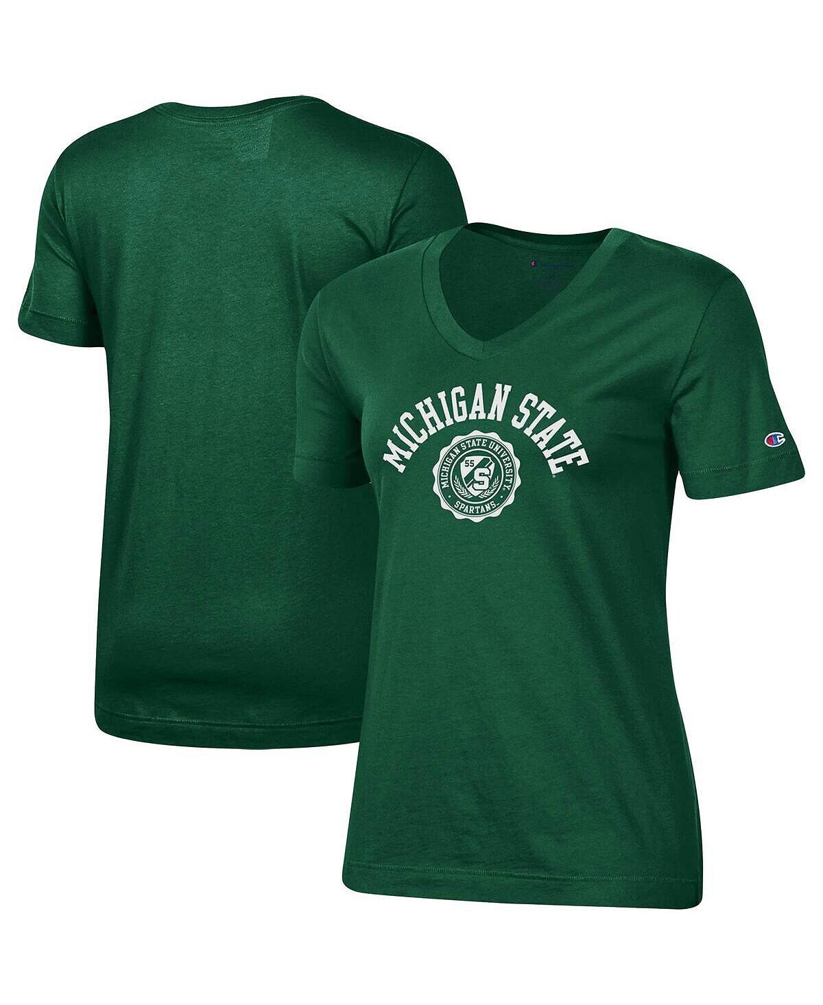 

Зеленая женская футболка с v-образным вырезом и логотипом Michigan State Spartans University College Seal Champion, зеленый