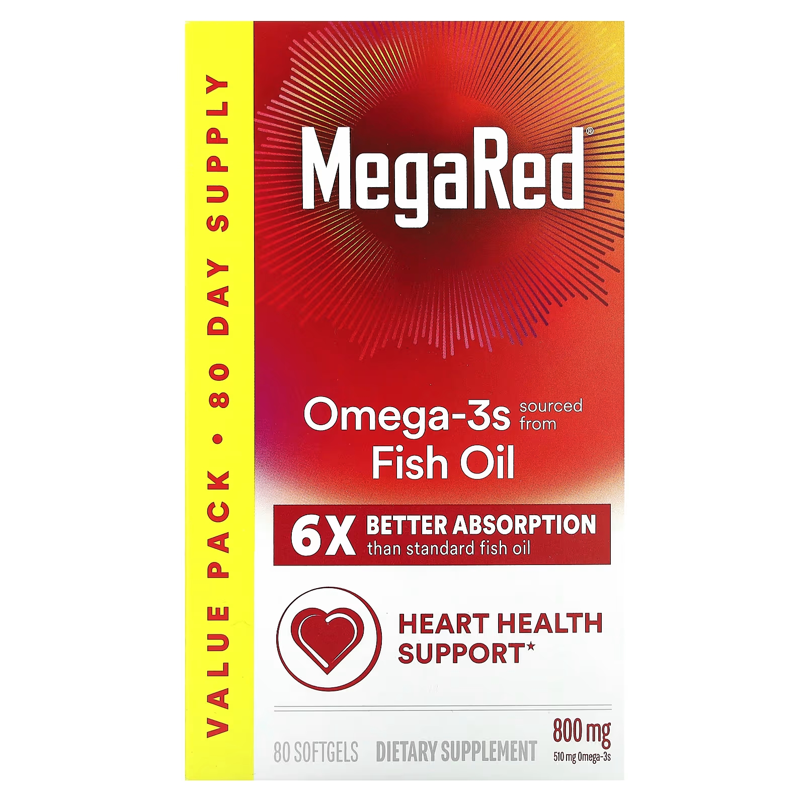 Рыбий жир и Омега-3 с ванилью MegaRed Schiff 800 мг, 80 капсул
