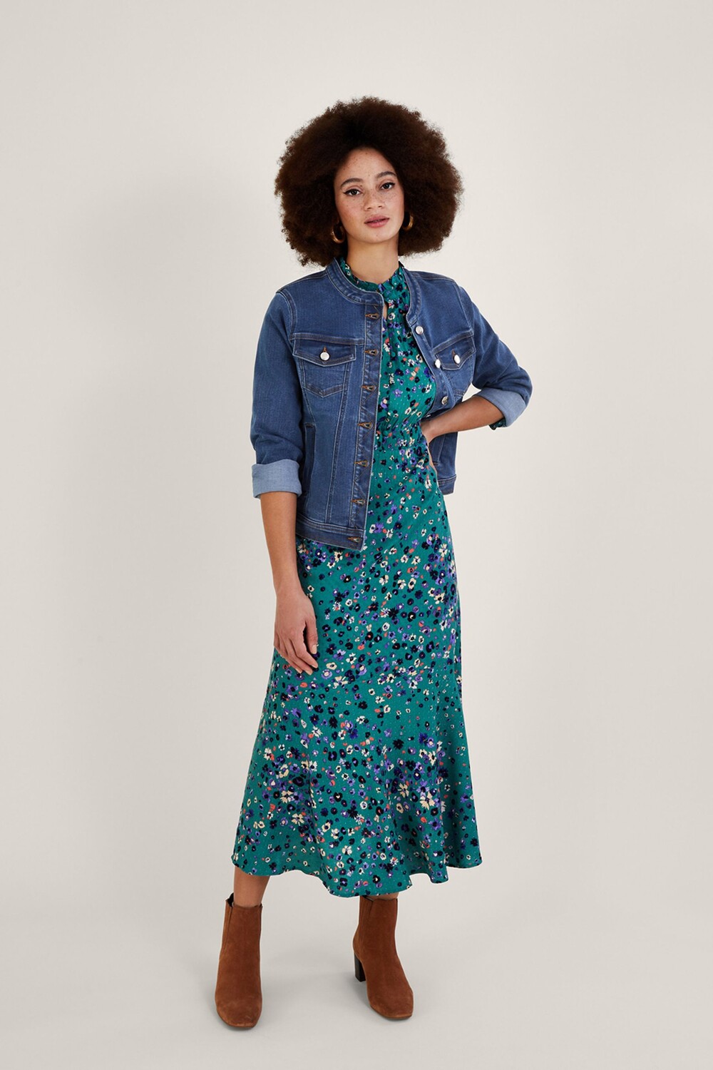 

Синяя джинсовая куртка Cassey из натурального хлопка без воротника Monsoon, синий
