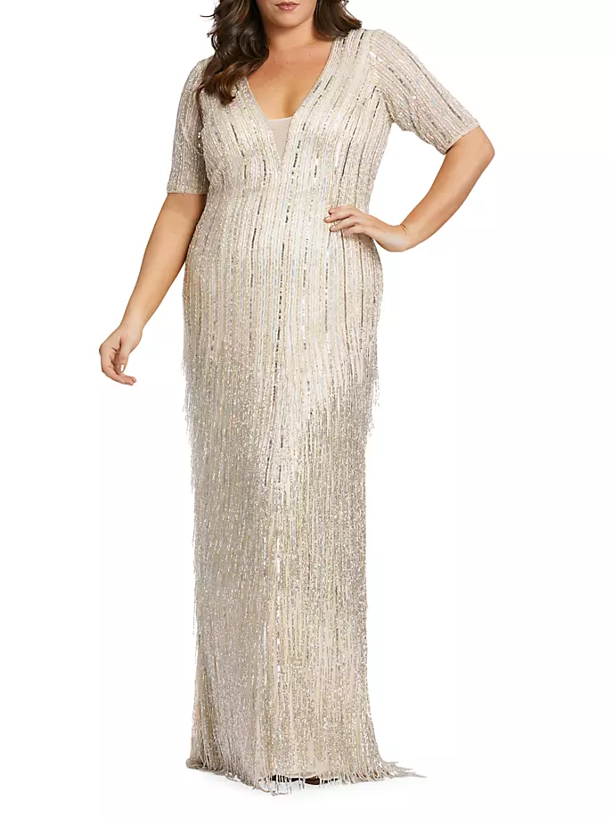

Невероятное платье с бахромой из бисера Mac Duggal, цвет silver