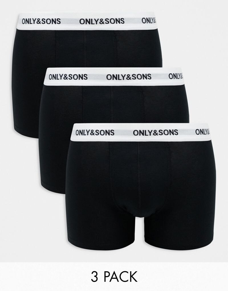 

Only & Sons – комплект из 3 пар черных боксеров с белой тесьмой с логотипом на талии