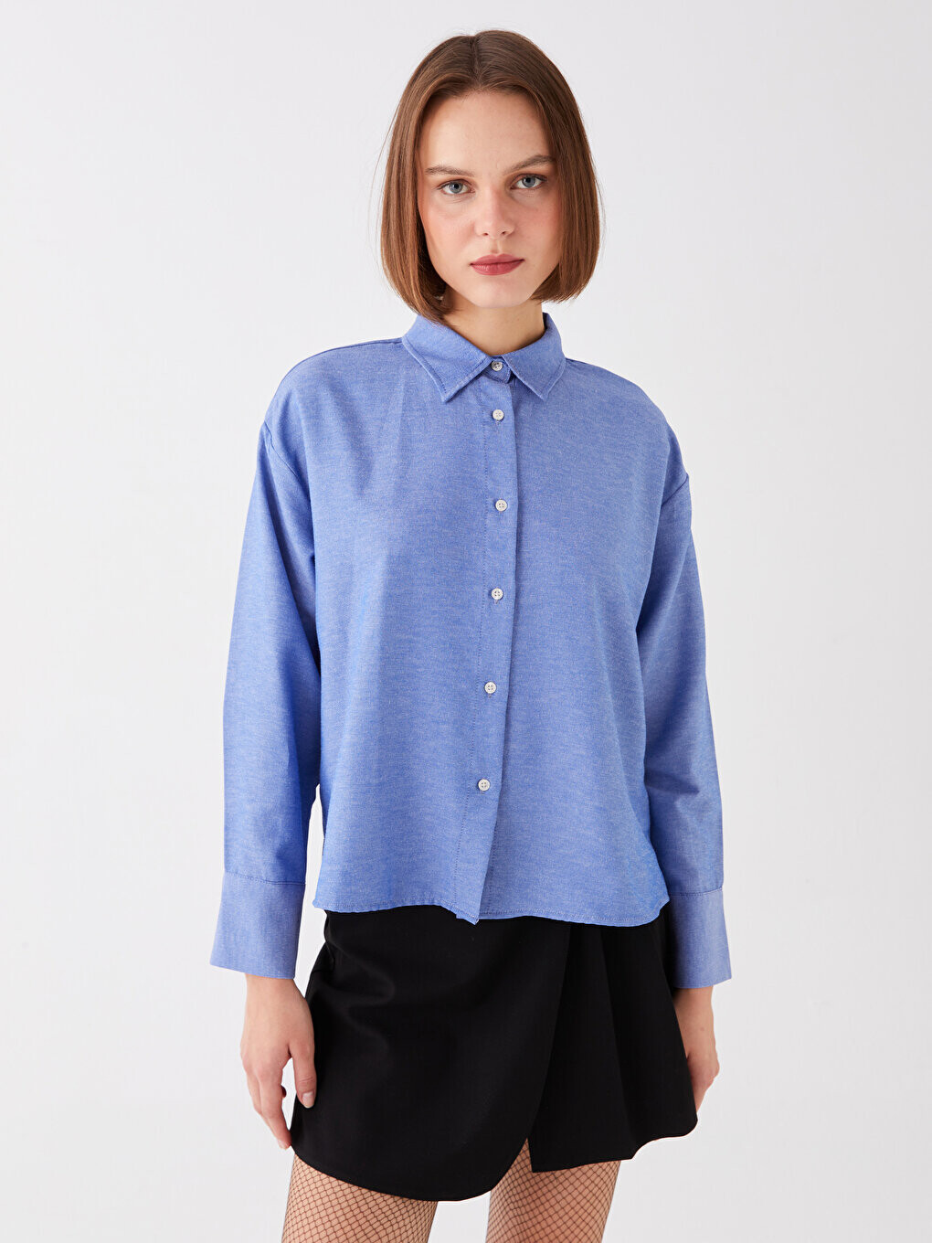 

Простая женская рубашка с длинным рукавом LCW Casual, сизый