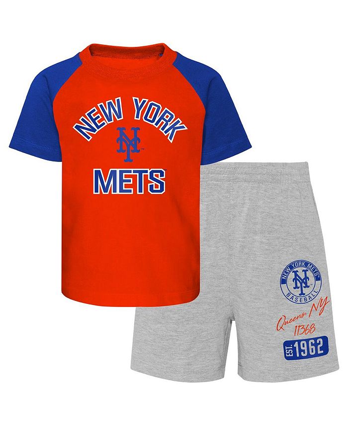 Комплект из футболки и шорт реглан New York Mets из двух предметов для новорожденных оранжевого и серого цвета Хизер Outerstuff, оранжевый комплект из двух предметов футболки и шорт 3 мес 60 см оранжевый