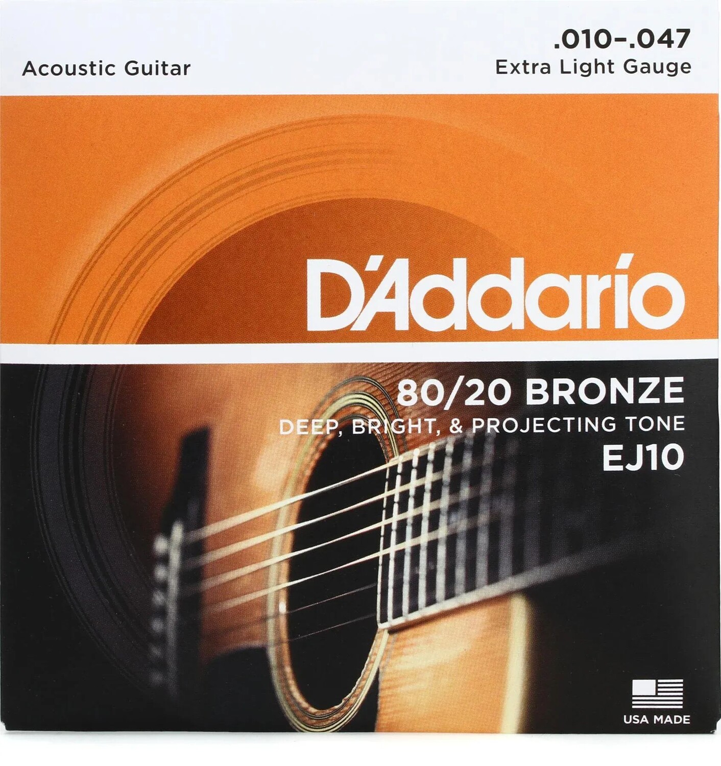 

Струны D'Addario EJ10 80/20 бронзовые для акустической гитары — .010-.047 Extra Light