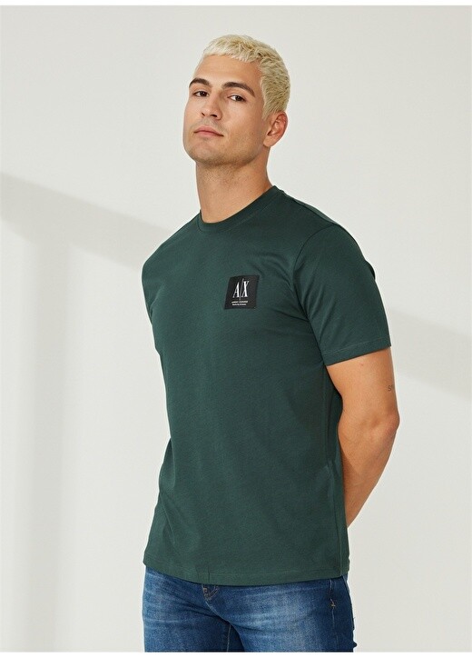 

Простая зеленая мужская футболка с круглым вырезом Armani Exchange, Зеленый