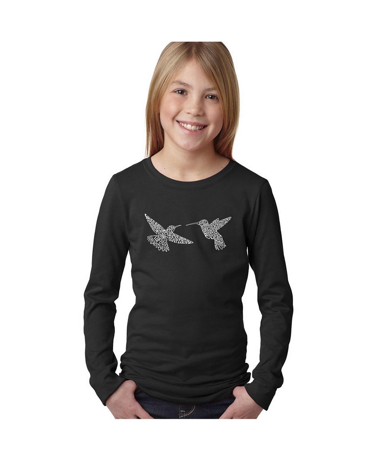 Колибри — детская футболка с длинными рукавами и надписью «Колибри» для девочек LA Pop Art