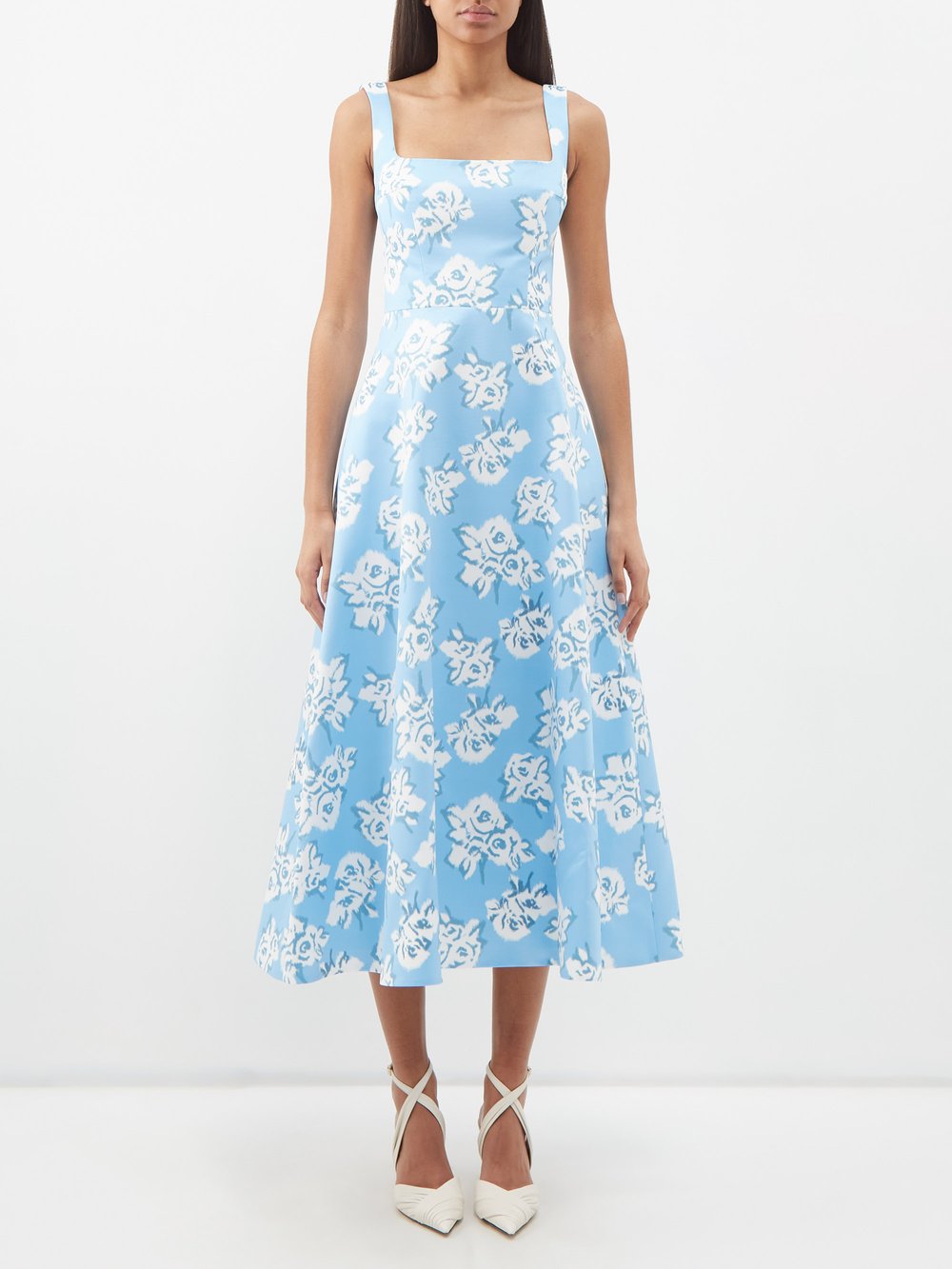 Платье миди shilow из тафты с цветочным принтом Emilia Wickstead, синий
