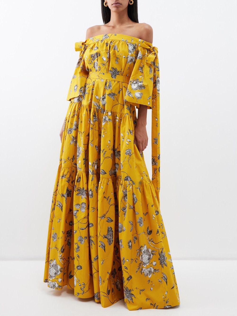 

Платье из хлопка фай с завязками и открытыми плечами Erdem, желтый