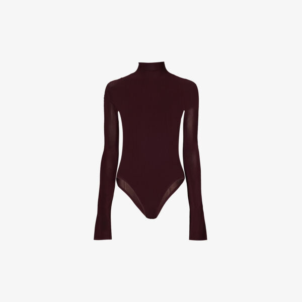 

Прозрачное облегающее боди из эластичной ткани Alaia, цвет bordeaux